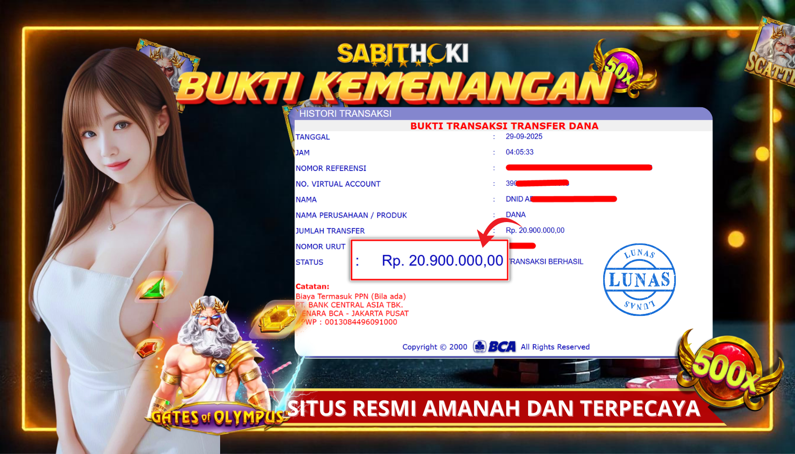 SELAMAT KEPADA MEMBER SETIA SABITHOKI YANG BERHASIL JACKPOT DI PERMAINAN GATES OLYMPUS